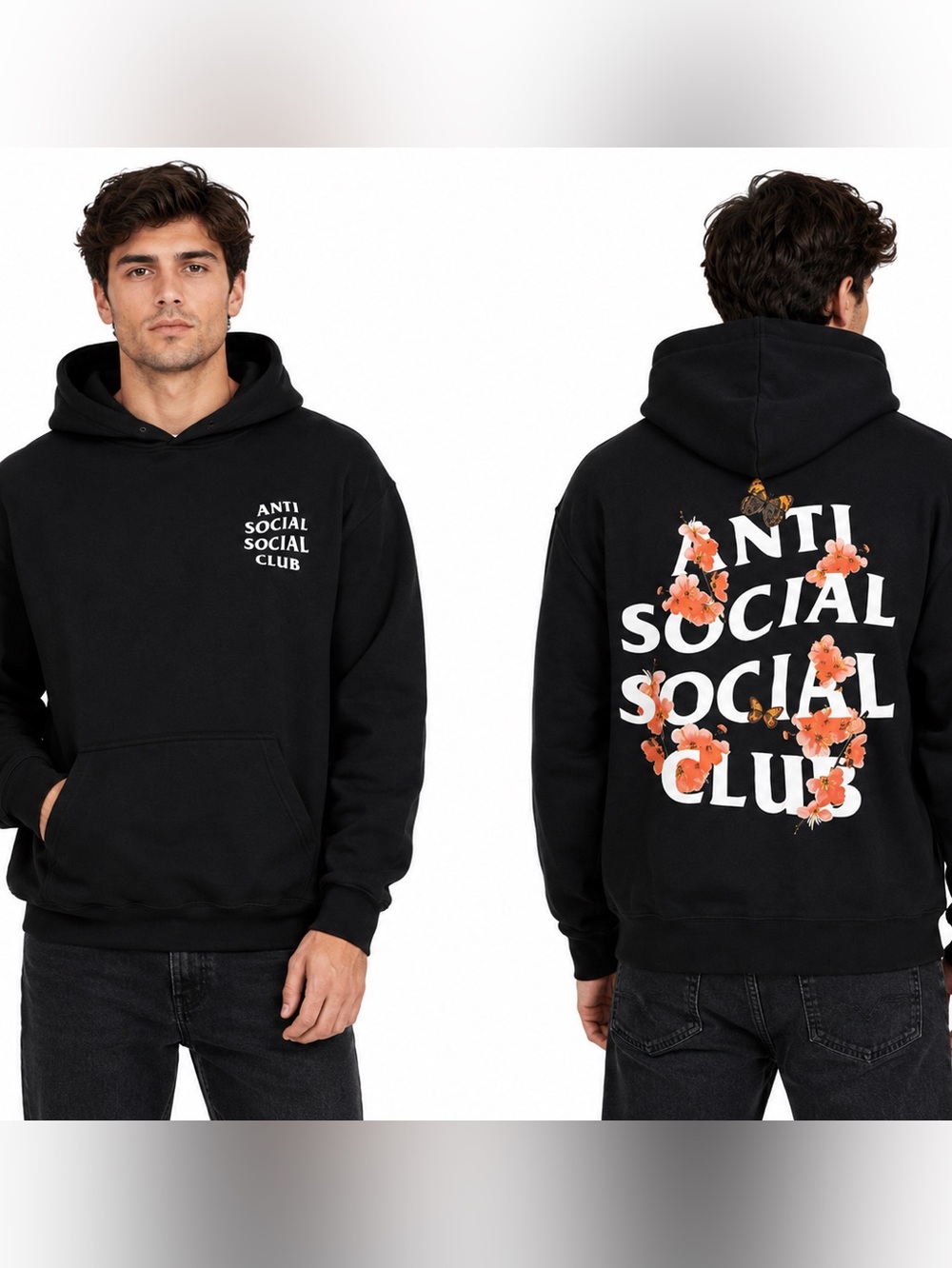 Anti Social Social Club Black Floral Logo Hoodie - XS